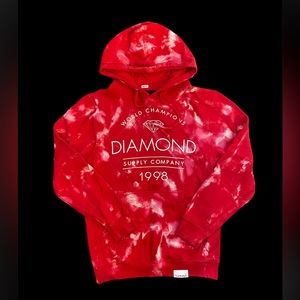 Diamond Supply Company Long Red Reverse Tie Dyed Hoodie Size S